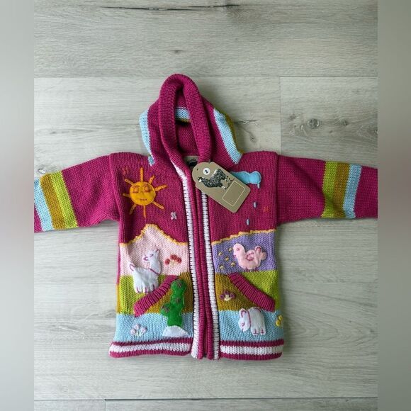 Arpilleras Peruvian Handmade‎ Child Zip-Up Sweater Hand Embroardered 2T Nwt - Picture 3 of 5